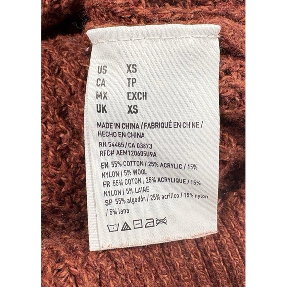 American Eagle Womens Rust Wool Blend Knit Sweater XS Vneck Cozy Slouchy Cottage - Picture 5 of 9